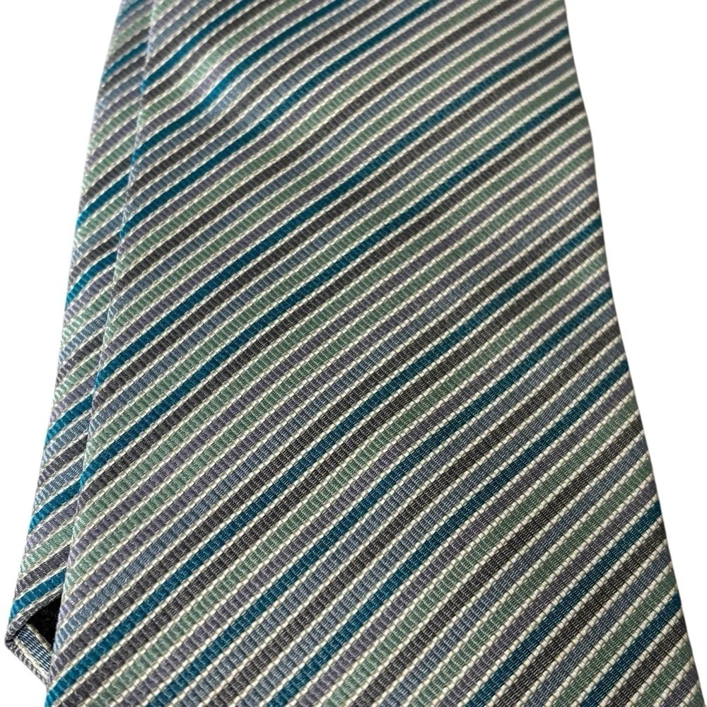 Banana Republic 100% Silk Striped Tie Blue Teal Gray Business Office Classic NWT